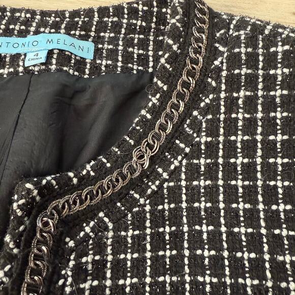 Antonio Melani Black White Tweed Blazer Jacket with Chain Detail Size 4 - Picture 4 of 9